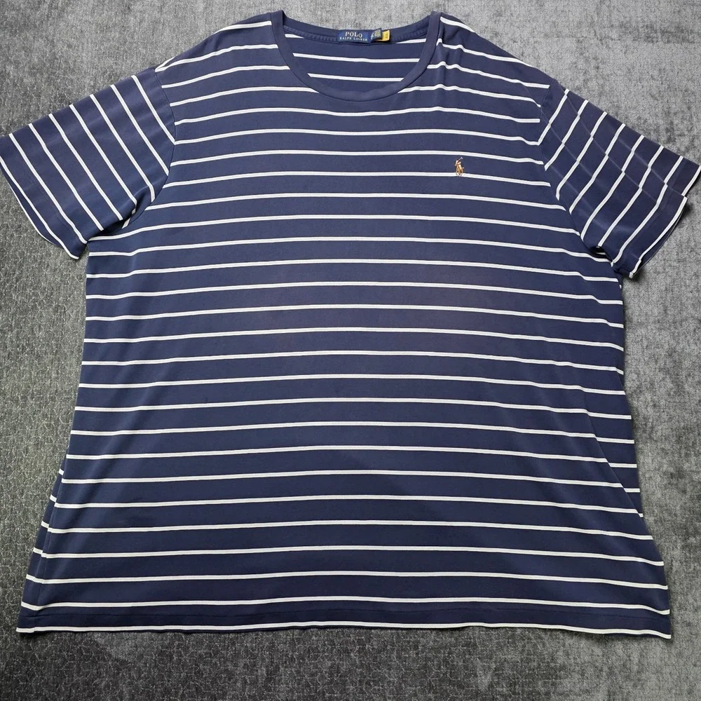 Polo Ralph Lauren T Shirt Mens 4XLT Tall Big Navy Blue White Striped Flesh Pony